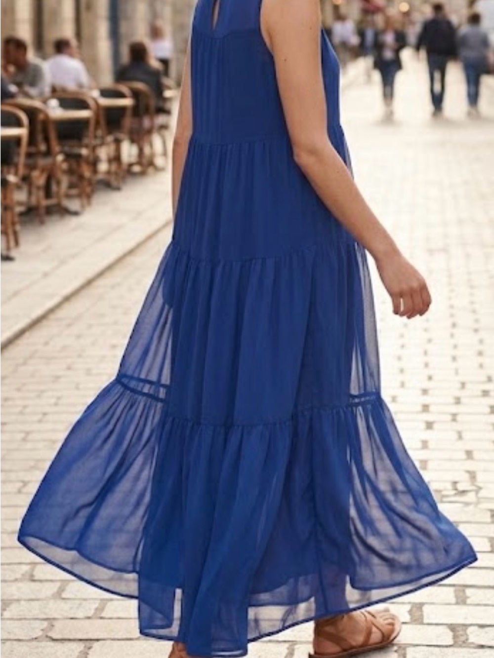 Max Studio Blue Sleeveless Tiered Maxi Dress